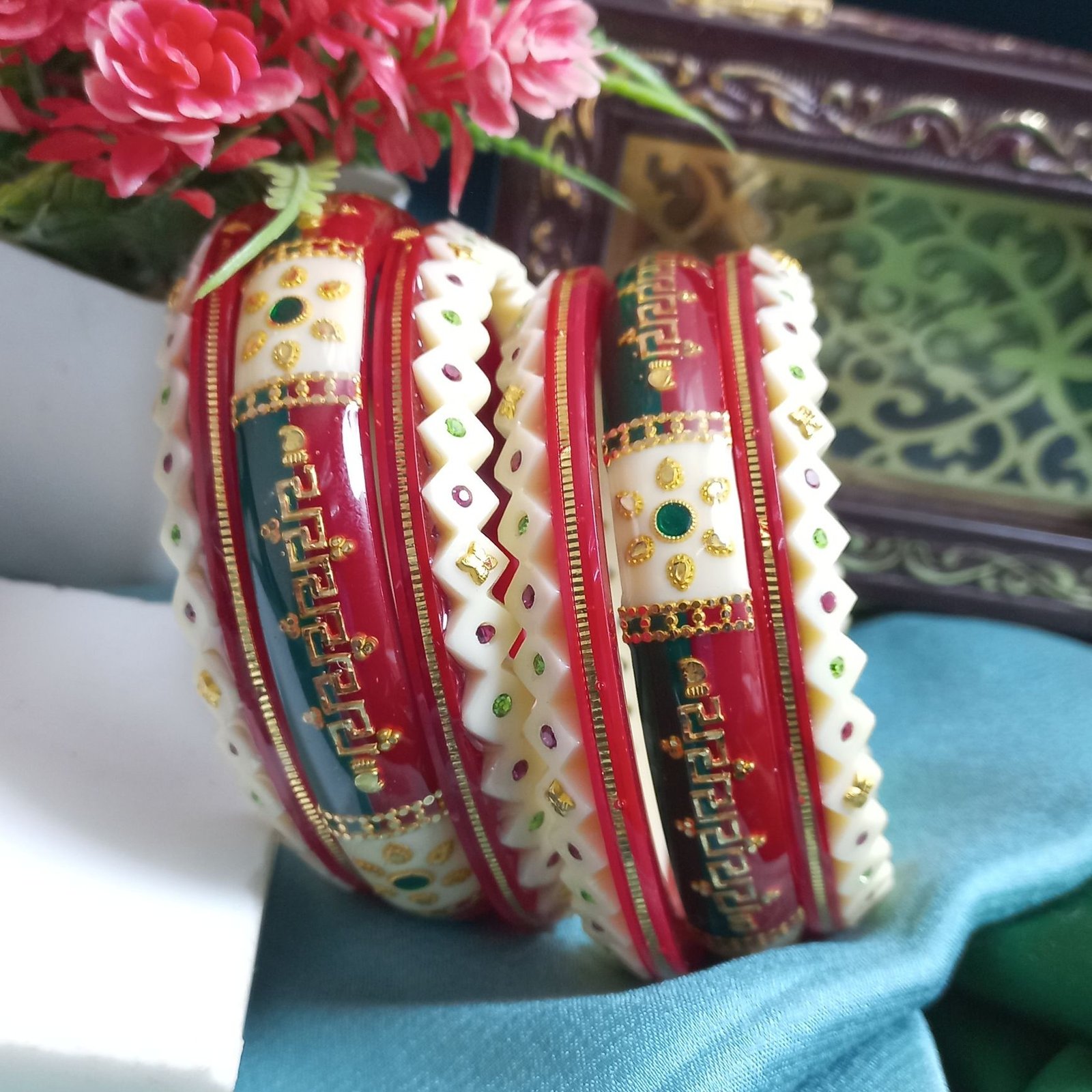 Gold Designer Plastic Colorful Bangle Set