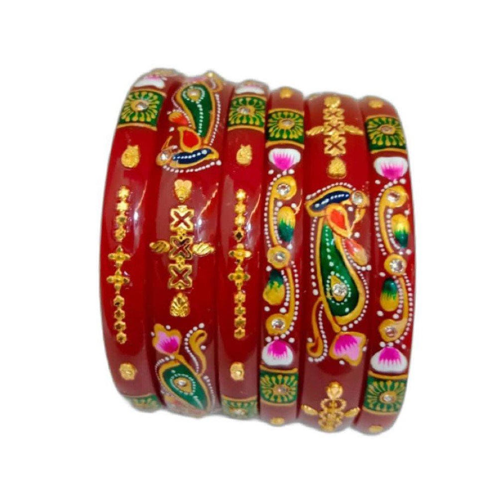 Gold Art Work red bangles for women